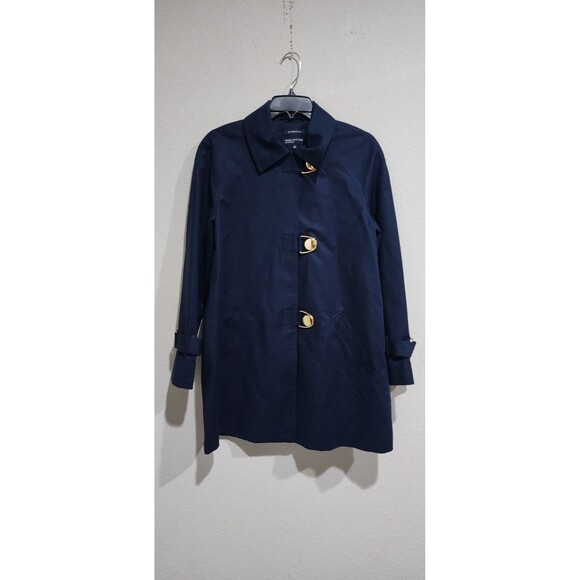 Jones New York Signature Swing Coat Womens S Navy Blue Stretch Pockets Snap EUC - Picture 1 of 15